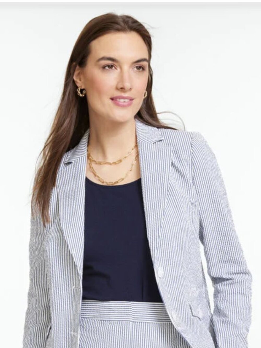 TALBOT’S Women's Blue and White Seersucker Blazer